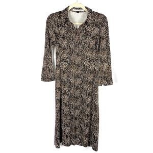 Diane von Furstenberg Silk Dress Brown Black Pullover Button 3/4 Sleeve Sz‎ 6